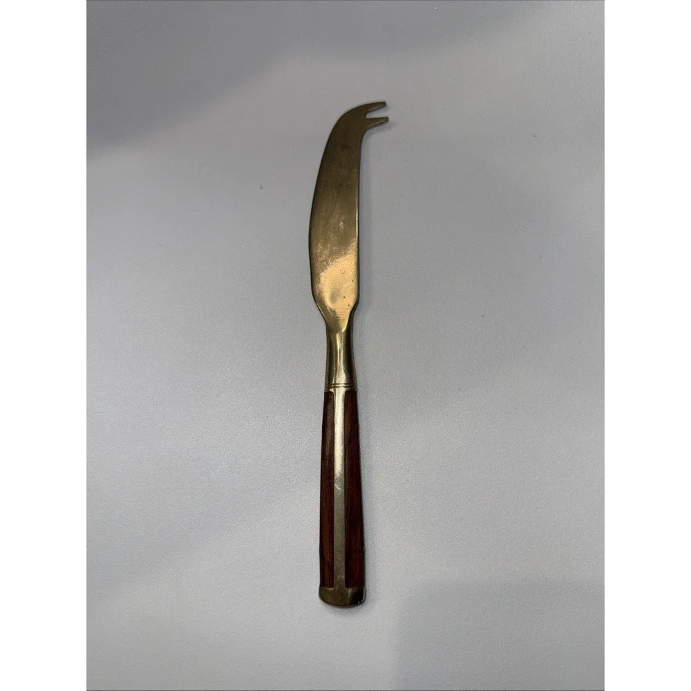 JEAN-CLAUDE JCZ1 Brass and Teak Wood Flatware Cheese Knife MCM 8.5